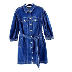 Eloquii Elements Women's Puff Sleeve Denim Jacket Shirt Dress Size 14 Dark Wash